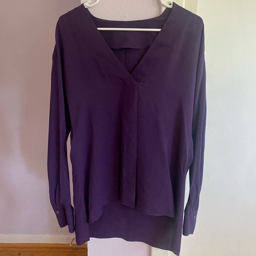 long sleeve dark purple silk top